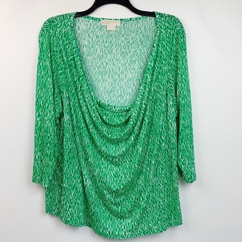 Michael Kors draped neck softly draping tunic style 3/4 sleeve Tee shirt top EUC